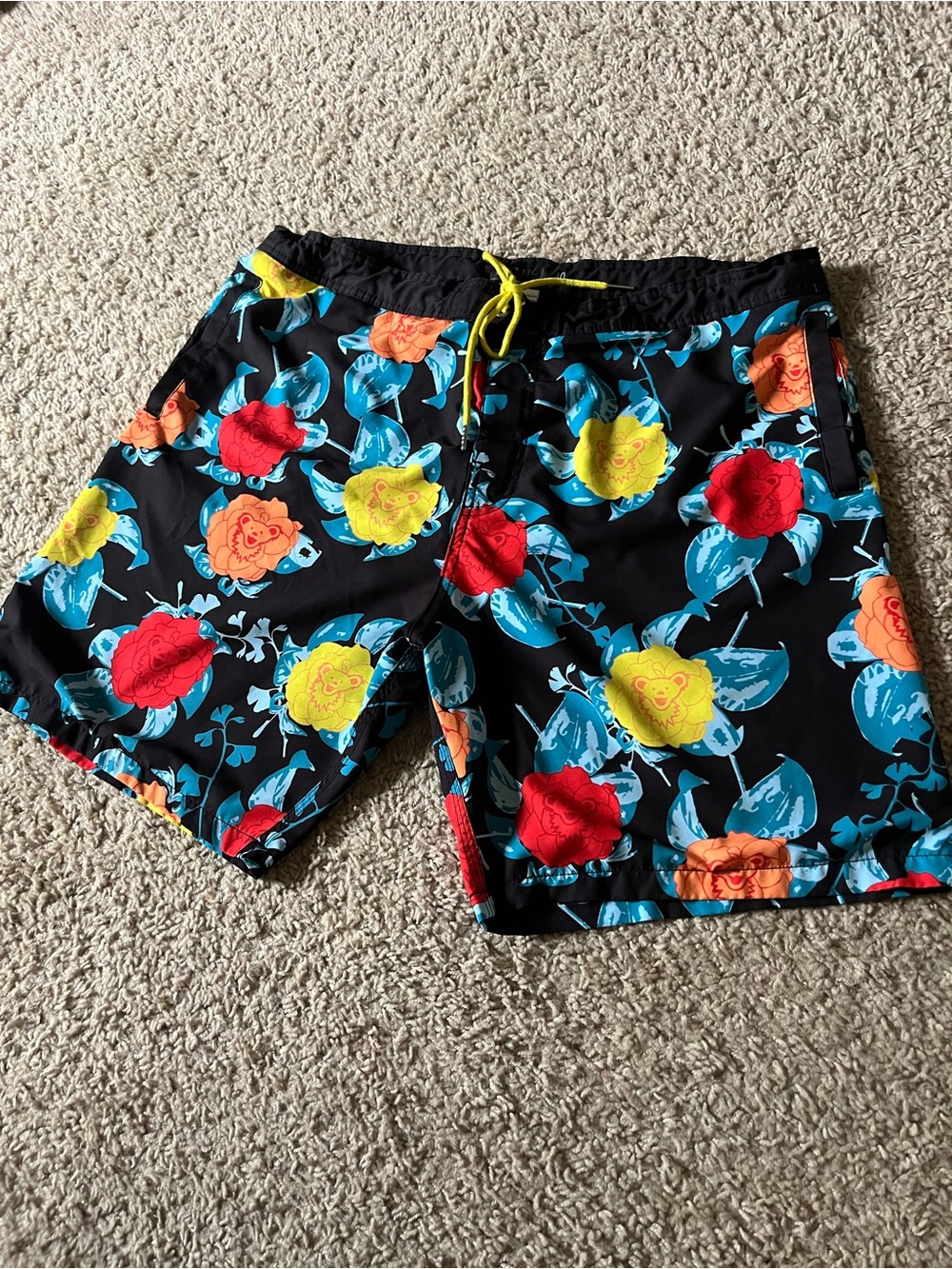 Section 119 Grateful Dead Dancing Bears Floral Swim Trunks Black